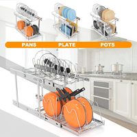 Organisateur de placard coulissant moderne à 2 niveaux en métal/fer robuste pour couvercles de casseroles, avec rail à extension complète, pour rangement d'ustensiles de cuisine