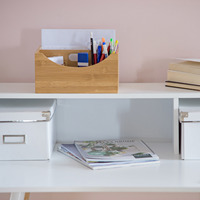 Organisateur de bureau personnalisable en bambou multi-compartiments avec poignée pour stylos et fournitures de bureau