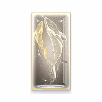 Peinture murale LED en porcelaine cristalline motif baleine, art abstrait moderne, lumière dorée de luxe, décoration pour couloir et entrée