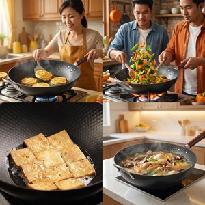 <span class=keywords><strong>Wok</strong></span> de Hierro Fundido de Alta Pureza con Tapa de Vidrio Templado, Mango de Madera Anti-Quemaduras, Compatible con Estufas de Inducción, Negro, 8-12L - Product Image 6