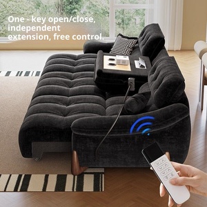 Divano Letto Elettrico Telescopico Moderno Minimalista a 3 Posti in Tessuto Chenille con Struttura in Legno, Funzionale per Soggiorni Piccoli, Garanzia 10 Anni - Product Image 2