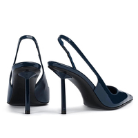 Escarpins à talons aiguilles sexy personnalisables avec logo, bout pointu, en cuir verni bleu foncé, taille 12