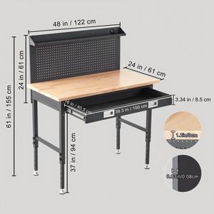 Banc de travail robuste à hauteur réglable, capacité de 2000 lb, <span class=keywords><strong>planche</strong></span> en chêne, cadre en acier pour garage, atelier - Product Image 6