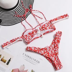 ชุดบิกินี่ลายเสือดาวแบบผูกคอและกางเกงว่ายน้ำวีสตริง 1 ชิ้น ชุดว่ายน้ำผู้หญิงเซ็กซี่ โลโก้ด้านหน้า ระบายอากาศได้ดี แห้งเร็ว - Product Image 4