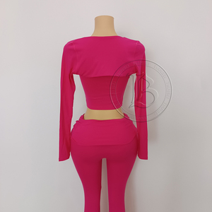 Ensemble Lounge <span class=keywords><strong>D</strong></span>écontracté 3 Pièces pour <span class=keywords><strong>Femme</strong></span> : Haut Halter à Manches Longues Personnalisable avec LOGO, Legging Évasé à Rabat et Vêtements <span class=keywords><strong>d</strong></span>'<span class=keywords><strong>Été</strong></span> pour <span class=keywords><strong>Femme</strong></span> - Product Image 3