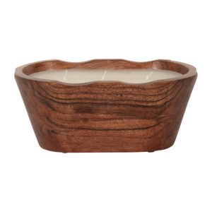 Ciotola ovale in legno con candela profumata alla vaniglia, piccolo accessorio decorativo per uso interno ed esterno - Product Image 1