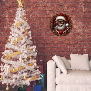 En gros, Panneaux ronds en bois <span class=keywords><strong>de</strong></span> Noël, décoratifs pour porte d'entrée, articles <span class=keywords><strong>de</strong></span> décoration <span class=keywords><strong>de</strong></span> Noël, Guirlande <span class=keywords><strong>de</strong></span> Noël noire Père Noël - Product Image 3
