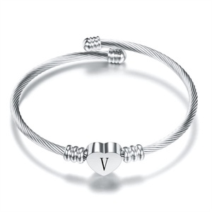 High Quality Popular Adjustable Stainless Steel Alphabet Initial Letter Charm <b>Bangle</b> <b>Bracelet</b> - Product Image 4