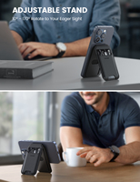 Lamicall STRW01 Cartera Magnética de Cuero PU para Teléfono Móvil con Soporte Ajustable de 360 Grados, Funda Delgada para Tarjetas y Soporte Plegable