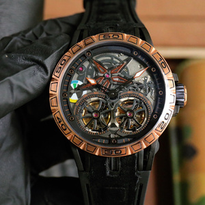 Wholesale Luxury Double Tourbillon Mechanical Watch Men's <b>Red</b> Black Skeleton Dial Leather Strap Wristwatch - Product Image 5