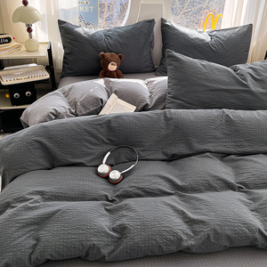 Parure de lit 4 pièces moderne en mousseline <span class=keywords><strong>double</strong></span> <span class=keywords><strong>gaze</strong></span>, couleur unie, épaisse, douce et moelleuse, avec housse de couette réversible et drap de lit - Product Image 5