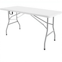 Table de camping pliante de 6 pieds, en plastique moulé par soufflage, pliable en deux, avec poignée, cadre en acier robuste, 72 x 29 pouces, blanche, fabriquée en Chine