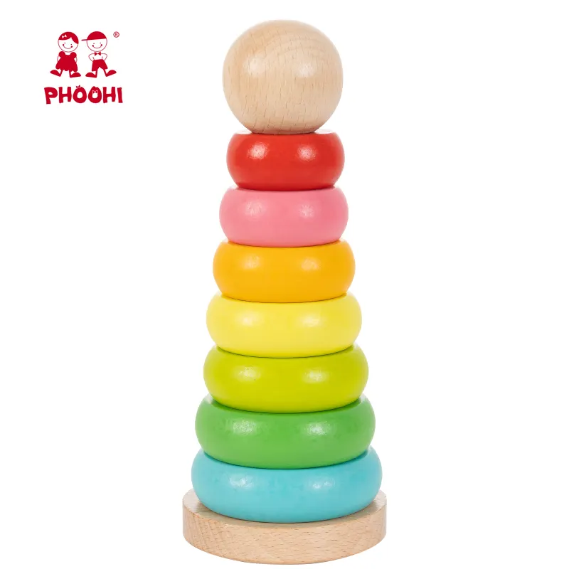 Children Play Early Montessori Educational Stacker Toy Baby Wooden Rainbow For Kids