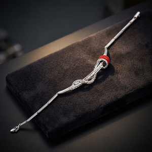 Art Palace Silver Plated Chain <b>Bracelet</b> With Red Bead Classic Design Unisex Jewelry - Product Image 2