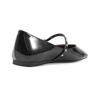 Sandalias de tacón bajo con punta cuadrada para mujer, con remaches y correa central, de charol, tallas grandes 45, colores personalizados, para oficina - Product Image 5