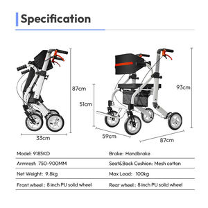 Déambulateur multifonctionnel haut de gamme à 4 <span class=keywords><strong>roues</strong></span>, fauteuil roulant léger pliable et détachable pour personnes âgées - Product Image 2