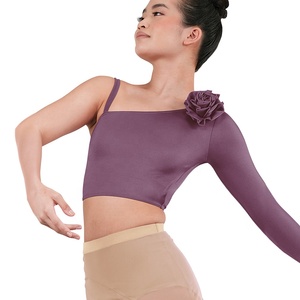 เสื้อเต้นรำ MiDee Flower Accents Lyrical Dance แบบเปิดไหล่สำหรับผู้หญิง พร้อมแขนยาวข้างเดียว และเสื้อสายเดี่ยวสำหรับการแสดงและการฝึกซ้อม - Product Image 3