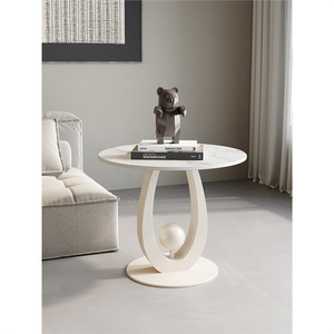 Tavolino da Salotto Moderno Minimalista di Lusso Leggero, Struttura in Legno Massello, Piano in Pietra Venata, Mobile Angolare per Arredamento Casa - Product Image 2