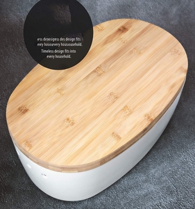 <b>Bread</b> <b>Basket</b> <b>Bread</b> Keeper, White <b>Bread</b> Bin with Bamboo Cutting Board Lid - Product Image 5