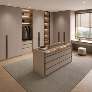 Cabina <span class=keywords><strong>Armadio</strong></span> Scandinava <span class=keywords><strong>con</strong></span> Porta Scorrevole, Isola Portaoggetti, Cassetti e <span class=keywords><strong>Ripiani</strong></span> Illuminati - Product Image 6