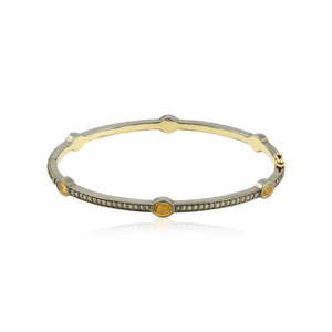 กำไลข้อมือเงินและทองประดับเพชรและไพลินสีเหลืองสไตล์อาร์ตเดโค - Product Image 2