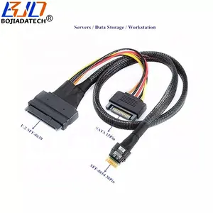 SFF-8639 U.2 kecepatan tinggi dengan konektor SATA 15PIN ke SFF-8654 SlimLine 4i 38Pin kabel Data 0.5M 0.8M untuk U2 NVME SSD