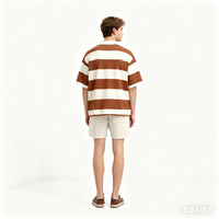 Polo à manches courtes pour homme, col rabattu, broderie personnalisée OEM, rayures brunes, respirant