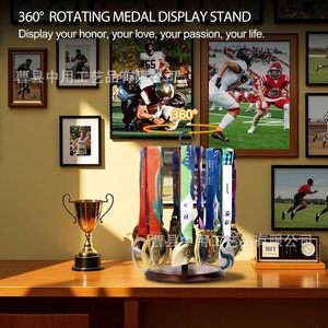Medal Display Rack Wooden Base 360 Degree Rotating Stand For <b>Trophies</b> And Medals With Clips - Product Image 4