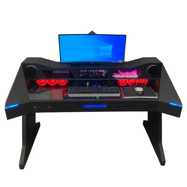 Homemade Tempered Glass Side Panel Table PC Desk RGB ATX PC Case Table Computer Gaming Case and Desk Two in One Combo