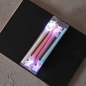 Pena Gel Kartun 4 Buah/Set Alat Tulis Sekolah Siswa Kawai Kepala Silika Bercahaya Berbentuk Kuda Unicorn Beruang dengan Lampu LED - Product Image 5