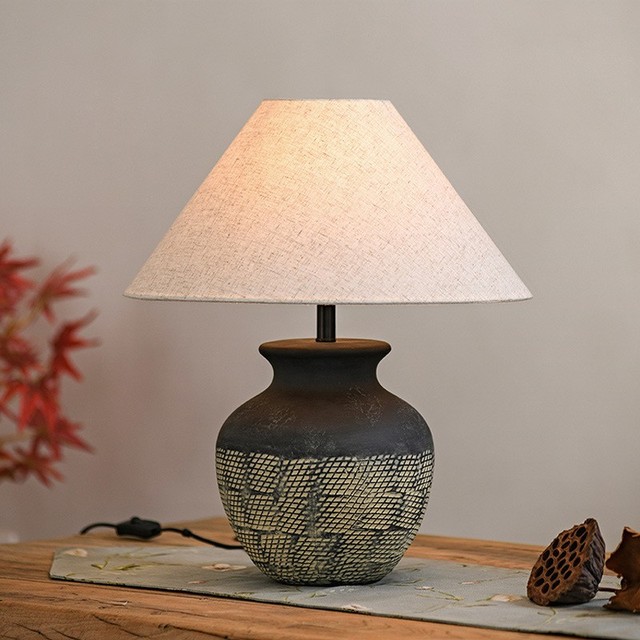 Creative Wabi-Sabi Style Ceramic Table Lamp Earthenware Jar Table Lamp for Living Room and Bedroom Lamp