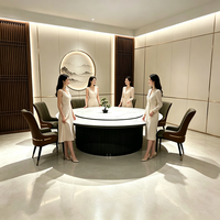 Table à manger électrique rotative et extensible en acier et dalle de roche, style chinois moderne, pour la maison, la villa, le club, l'hôtel