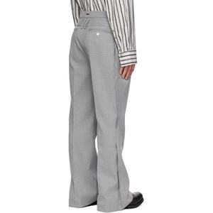 Pantalon de costume gris à taille superposée, coupe droite, plissé, en flanelle, pour homme - Product Image 4