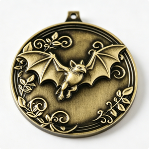 Médaille circulaire en laiton avec motif de chauve-souris, plaquée or, thème animal en relief, décoration d'Halloween - Product Image 4
