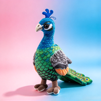Peluche Paon Vert Simulé Personnalisée Mignonne, Poupée en Peluche Paon Bleu, Ornement Décoratif, Figurine en Peluche Oiseau Cadeau pour Enfants