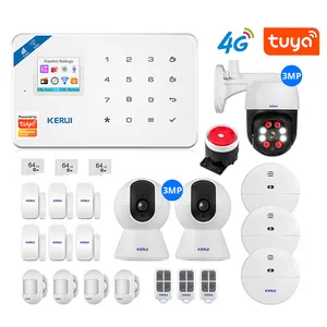 KERUI W184 4G WIFI GSM Système d'alarme de sécurité domestique fonctionne avec Alexa Home Tuya Smart Camera Capteur de porte sans fil Kit d'alarme antivol