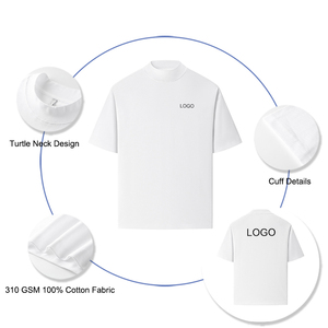 Unisex <strong>Turtle</strong> <strong>Neck</strong> 310gsm Cotton T Shirts with Custom Logo High Quality Regular Fit Summer Short Sleeve Solid Color T-shirts - Product Image 2