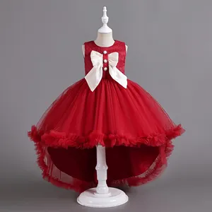 922 באיכות גבוהה דגם חדש שמלות עיצוב קטן נסיכת פלאפי מסיבת חתונת זנב ארוך פרח שמלת ילדה