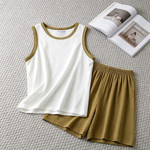 <strong>Boys</strong> and Girls Sleeveless Air-conditioned Clothing Children's Yoke Eco Silk Vest Set Solid Color Baby Home Clothes - Product Image 5