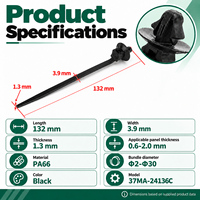 Attache-câble PA66 à fixation par poussée 132 mm pour faisceau de câbles de fixation sur panneau, pour la gestion des câbles d'équipement automobile