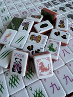 Tuiles de Mahjong Créatives en Acrylique Effet Dessin Animé, Boîte en Bois de Mahjong Finition Patinée à la Main, Jouet de Divertissement pour Fêtes et Usage Domestique, Thème Animal Panda