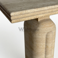 Table console en travertin beige naturel avec pieds en colonne cannelée, table console en pierre pour entrée, couloir, décoration intérieure, taille personnalisée