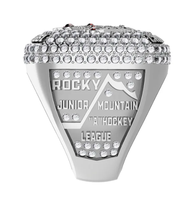 Bague de champion de ligue de hockey sur glace pour jeunes, personnalisée, directement de l'usine, avec bordure en diamant, en alliage, gravure intérieure personnalisée des statistiques de la saison