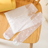 Collants Jacquard Blancs Mignons Résistants aux Déchirures Respirants Fins Transparents à Petits Pois Dentelle Tricotée