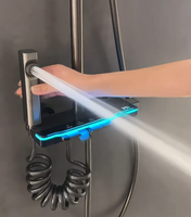 Ensemble de douche de luxe en laiton poli de haute qualité, modes de distribution d'eau multifonctionnels, interrupteur à touches piano, éclairage d'ambiance