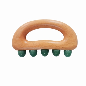 Ergonomic Wooden Gua Sha Scraper with 5 Natural Gemstone <b>Massage</b> Nodes with Rose Quartz, Aventurine, Obsidian for Full Body - Product Image 2