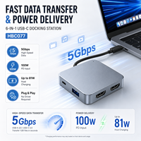Base de Conexión USB-C 6 en 1 con Doble Salida 4K+60Hz para Carga PD de 100W, 3 Puertos USB 3.0, Carcasa de ABS, en Stock
