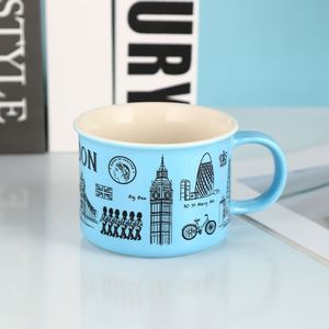 Tasse à eau en céramique créative bleu clair, petite tasse à thé en porcelaine blanche pour la maison, avec logo personnalisé, vente en gros - Product Image 1