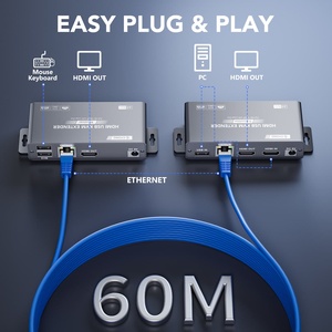 Syong xác minh HDMI <span class=keywords><strong>KVM</strong></span> Extender 4k Cat6 với <span class=keywords><strong>USB</strong></span> over Ethernet 60m 30M RJ45 HDMI chuột bàn phím hợp kim nhôm cắm cho TV - Product Image 2