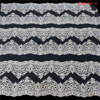 Tissu de Broderie en Cordon Blanc avec Perles de Verre en Tube de Cristal et Paillettes, Dentelle Randa, Tissu Guipure Brodé